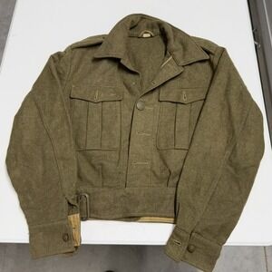 Vintage 40s Military Wool Jacket Olive Drab Field Coat Cropped Battle Dress P40